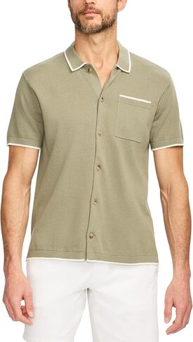 SAKS Fifth Avenue Men’s Short Sleeve Cotton Sweater Button‑Down with Tipping in Saudi Arabia