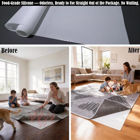 Mayhawk Non-Slip Rug Gripper Pad: Vacuum Tech for Stronger Grip, Adhesive and Residue-Free Silicone, Safe for Hardwood Tile & LVP, BPA-Free, Machine Washable, Odorless Tear-Resistant, 2x3 Ft Thin in Kuwait