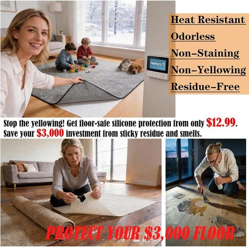 Mayhawk Non-Slip Rug Gripper Pad: Vacuum Tech for Stronger Grip, Adhesive and Residue-Free Silicone, Safe for Hardwood Tile & LVP, BPA-Free, Machine Washable, Odorless Tear-Resistant, 2x3 Ft Thin in Kuwait