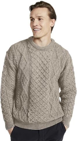 Aran Woollen Mills Men's Wool Sweater Fishermen's Jumper Made in Ireland in Saudi Arabia