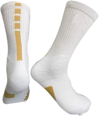 White and Gold Athletic Crew Socks, Sports Performance Cushioned Basketball Socks in Kuwait