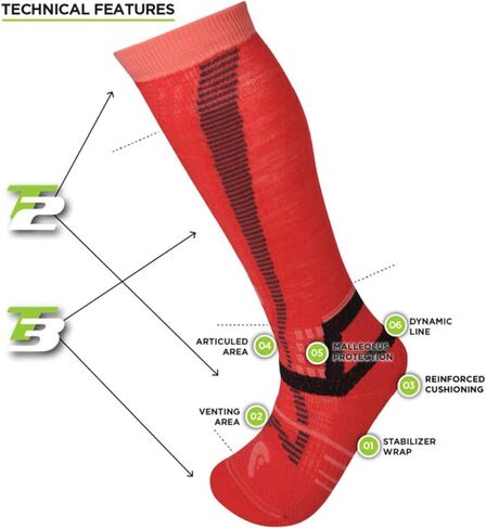 Lorpen T3 Kid's Ski Light Eco Sock, Great for Winter Sports, Eco-Friendly & Sustainable, Tall and Cushioned, Red, Size Large in Kuwait