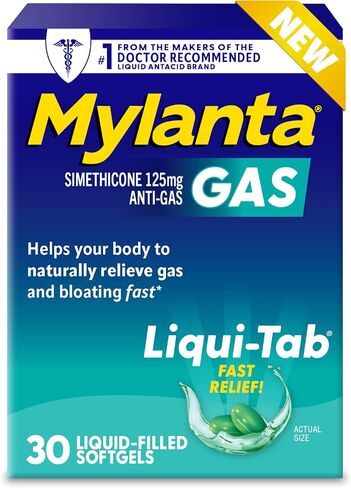 Mylanta Fast Gas Relief for Adults - Easy to Swallow Gas Relief Softgels, Simethicone 125 mg, Relief from Painful Gas & Bloating (30 Count) in Kuwait