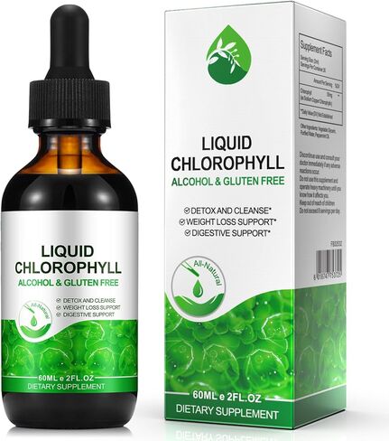 Chlorophyll Liquid Drops 60ml, 100% Natural Organic Liquid Chlorophyll Drops for Body Odor Balance,Fresh Breath, Digestion, Gut Health, Energy, Body Freshness, Peppermint Flavored Fast Absorption in Saudi Arabia
