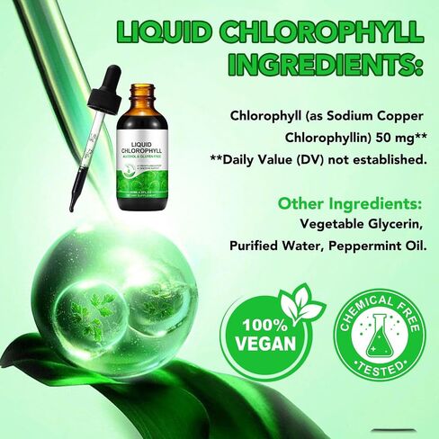 Chlorophyll Liquid Drops 60ml, 100% Natural Organic Liquid Chlorophyll Drops for Body Odor Balance,Fresh Breath, Digestion, Gut Health, Energy, Body Freshness, Peppermint Flavored Fast Absorption in Saudi Arabia