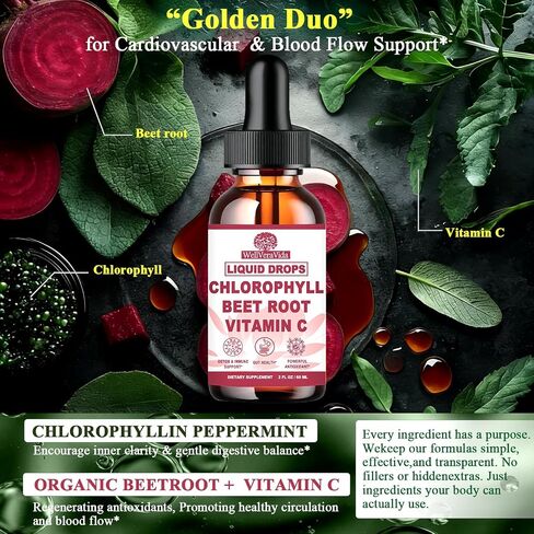 Liquid Chlorophyll Drops, Chlorophyll Supplements w. Beetroot & Vitamin C for Antioxidant Cleanse & Internal Freshness, Natural Liquid Chlorophyll for Women & Men, Fast Absorption Than Capsules Pills in Saudi Arabia