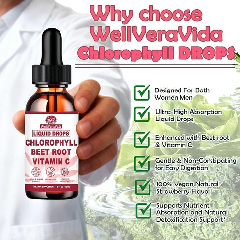 Liquid Chlorophyll Drops, Chlorophyll Supplements w. Beetroot & Vitamin C for Antioxidant Cleanse & Internal Freshness, Natural Liquid Chlorophyll for Women & Men, Fast Absorption Than Capsules Pills in Saudi Arabia