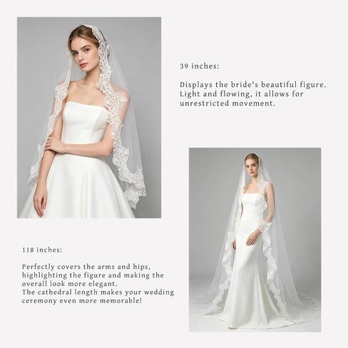 1 Tier Wedding Lace Veil,Fingertip Length Bridal Veil Lace Applique Veils for Women Wedding in Saudi Arabia