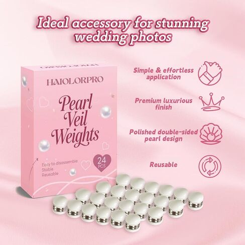 HAIOLORPRO 24 Pairs Veil Weights Magnetic, Double-Sided Pearl Veil Weights for Securing Long Veils - Strong Hold & Non-Damaging, Premium Outdoor Wedding Accessories for Brides (White) in Saudi Arabia