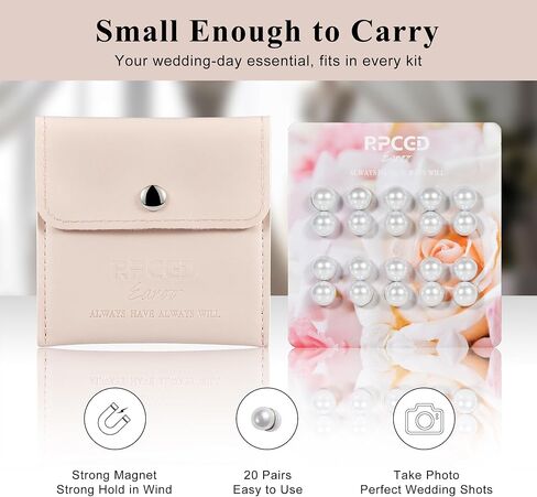 20 Pairs Magnetic Pearl Veil Weights, Double-Sided Invisible Veil and Dress Weights for Bridal Wedding, Strong Hold No-Sew Skirt Hem Magnets with Non-Damaging Electroplated Base for Brides in Saudi Arabia