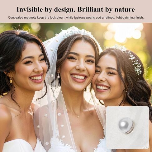 20 Pairs Magnetic Pearl Veil Weights, Double-Sided Invisible Veil and Dress Weights for Bridal Wedding, Strong Hold No-Sew Skirt Hem Magnets with Non-Damaging Electroplated Base for Brides in Saudi Arabia