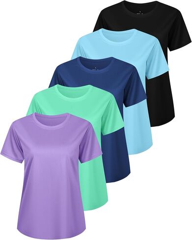 Rolimaka 5 Pack Women's Workout Shirts Short Sleeve Athletic T Shirts Quick Dry Lightweight Mesh Running Yoga Gym Tops in Saudi Arabia