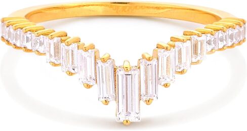 STORYJEWELLERY Curved Wedding Bands for Women, V Shaped Ring, Emerald Cut Wedding Rings, Wishbone Rings, Gold Plated Engagement Ring Enhancer in Kuwait