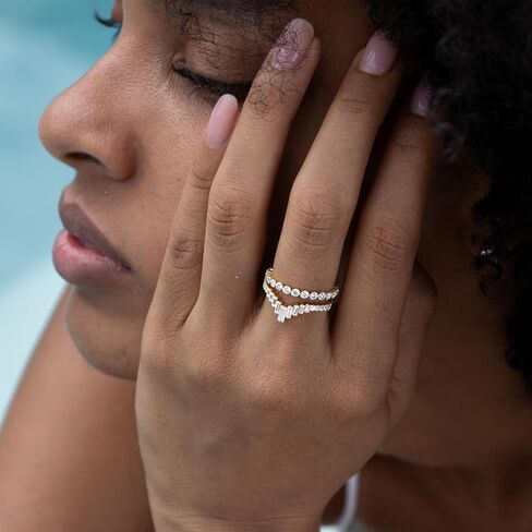 STORYJEWELLERY Curved Wedding Bands for Women, V Shaped Ring, Emerald Cut Wedding Rings, Wishbone Rings, Gold Plated Engagement Ring Enhancer in Kuwait