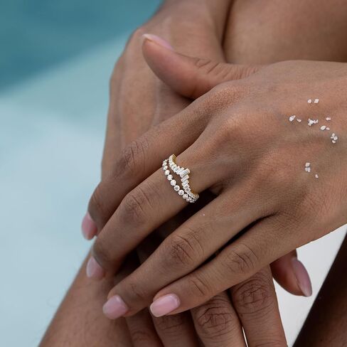 STORYJEWELLERY Curved Wedding Bands for Women, V Shaped Ring, Emerald Cut Wedding Rings, Wishbone Rings, Gold Plated Engagement Ring Enhancer in Kuwait