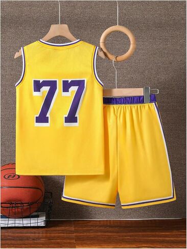 WDIRARA Boy's 2 Piece Workout Sets Number Graphic Tank Basketball Shorts Set Jersey Tracksuit in Kuwait