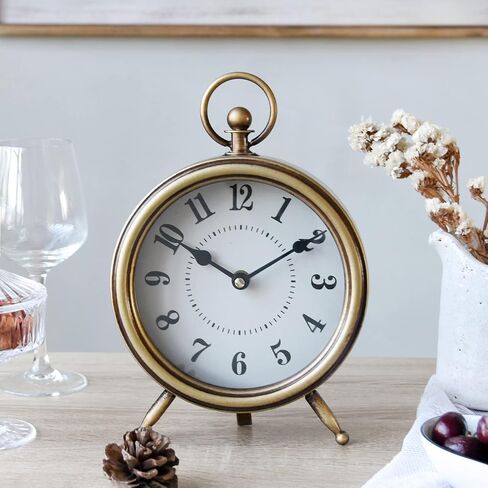 EMAX HOME Vintage Table Clock on Stand, Decorative Desk and Shelf Clock Rustic Mantel Clock Non-Ticking, Metal Frame with Antique Gold Finish in Saudi Arabia