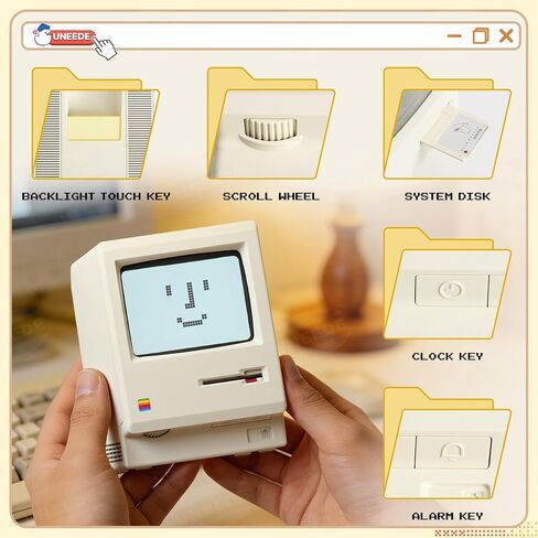 UNEEDE Maclock Retro Desk Clock, 1984 W-8 Computer Inspired Pixel Display Rechargeable Desk Clock, Multi-Alarm, Calendar, Temperature, Dimmable, Unique Retro Tech Gift for Office Bedroom Night Light in Saudi Arabia