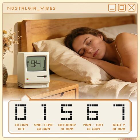 UNEEDE Maclock Retro Desk Clock, 1984 W-8 Computer Inspired Pixel Display Rechargeable Desk Clock, Multi-Alarm, Calendar, Temperature, Dimmable, Unique Retro Tech Gift for Office Bedroom Night Light in Saudi Arabia