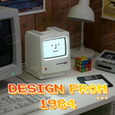 UNEEDE Maclock Retro Desk Clock, 1984 W-8 Computer Inspired Pixel Display Rechargeable Desk Clock, Multi-Alarm, Calendar, Temperature, Dimmable, Unique Retro Tech Gift for Office Bedroom Night Light in Saudi Arabia