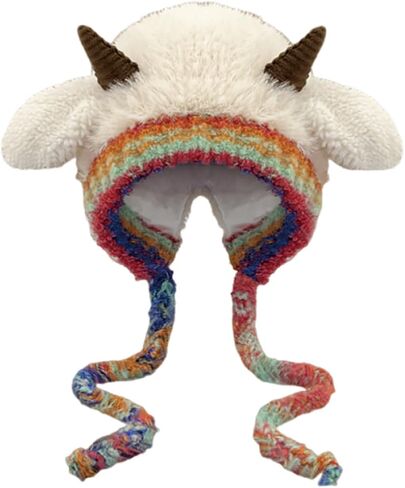 Girls Animal Beanie Hat Cute Horns Sheep Ears Knit Hats Winter Warm Ear Flap Skull Cap Plush Beanies 2-10 Years in Saudi Arabia