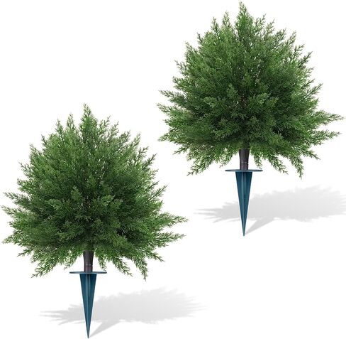 Yangrass Artificial Lavender Topiary Ball Trees with Ground Spike, Set of 2 UV Resistant Artificial Shrubs, Fake Evergreen Artificial Plant Bush for Indoor Outdoor Front Porch Garden in Saudi Arabia