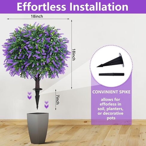 Yangrass Artificial Lavender Topiary Ball Trees with Ground Spike, Set of 2 UV Resistant Artificial Shrubs, Fake Evergreen Artificial Plant Bush for Indoor Outdoor Front Porch Garden in Kuwait