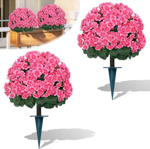 Yangrass Artificial Lavender Topiary Ball Trees with Ground Spike, Set of 2 UV Resistant Artificial Shrubs, Fake Evergreen Artificial Plant Bush for Indoor Outdoor Front Porch Garden in Kuwait