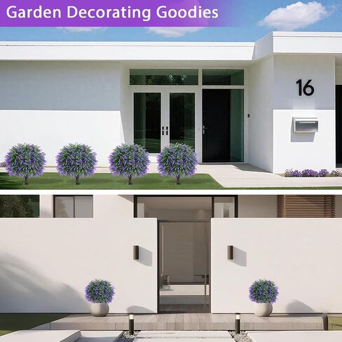Yangrass Artificial Lavender Topiary Ball Trees with Ground Spike, Set of 2 UV Resistant Artificial Shrubs, Fake Evergreen Artificial Plant Bush for Indoor Outdoor Front Porch Garden in Kuwait