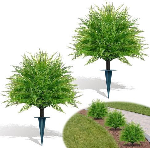 Yangrass Artificial Lavender Boxwood Topiary Ball Trees, 2 Pack Artificial Outdoor Shrubs with Spike, UV Resistant Fake Bushes Plants for Outside Indoors Garden Front Porch in Saudi Arabia