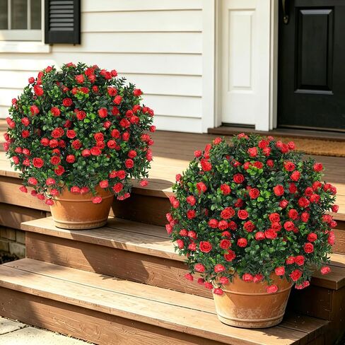 Yangrass Artificial Lavender Topiary Ball Trees with Ground Spike, Set of 2 UV Resistant Artificial Shrubs, Fake Evergreen Artificial Plant Bush for Indoor Outdoor Front Porch Garden in Kuwait