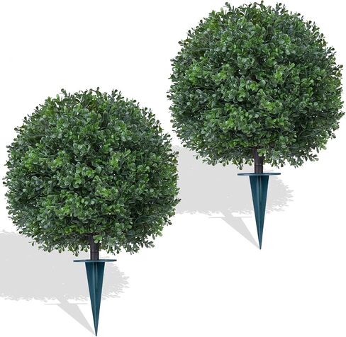 Yangrass Artificial Lavender Topiary Ball Trees with Ground Spike, Set of 2 UV Resistant Artificial Shrubs, Fake Evergreen Artificial Plant Bush for Indoor Outdoor Front Porch Garden in Kuwait