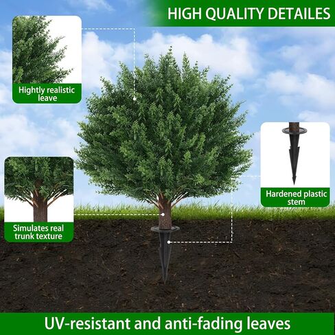 Yangrass Artificial Set of 4 Cedar Topiary Trees with Ground Spike, 4 Pack Artificial Plants with UV Resistant, Faux Evergreen Tree for Indoor Outdoor in Saudi Arabia