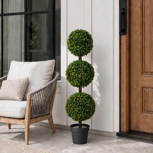 DIY 3ft Realistic Artificial Boxwood Triple Ball Topiary Tree with Pot, 2026 Series UV Resistant Faux Topiary Plant for Indoor Outdoor Front Porch, Patio, Balcony, Office, Yard and Farmhouse Decor in Kuwait