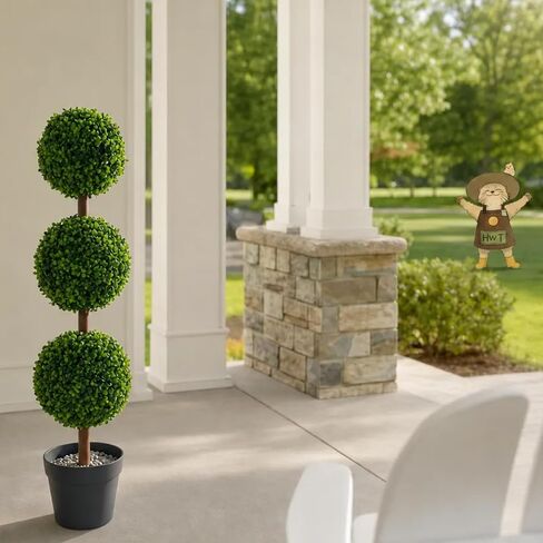 DIY 3ft Realistic Artificial Boxwood Triple Ball Topiary Tree with Pot, 2026 Series UV Resistant Faux Topiary Plant for Indoor Outdoor Front Porch, Patio, Balcony, Office, Yard and Farmhouse Decor in Kuwait