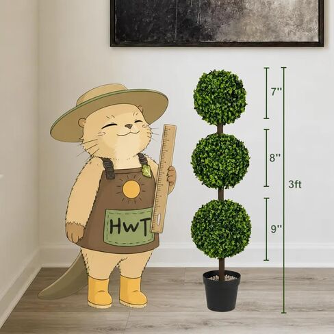DIY 3ft Realistic Artificial Boxwood Triple Ball Topiary Tree with Pot, 2026 Series UV Resistant Faux Topiary Plant for Indoor Outdoor Front Porch, Patio, Balcony, Office, Yard and Farmhouse Decor in Kuwait