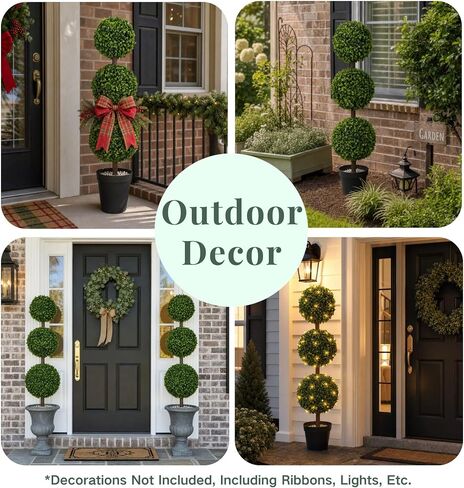DIY 3ft Realistic Artificial Boxwood Triple Ball Topiary Tree with Pot, 2026 Series UV Resistant Faux Topiary Plant for Indoor Outdoor Front Porch, Patio, Balcony, Office, Yard and Farmhouse Decor in Kuwait