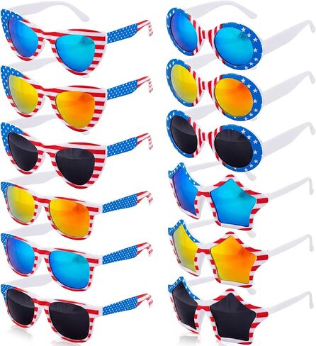 24 Pairs 4th of July Glasses Bulk, 4 Fun Shapes (Heart, Star, Round, Square) American Flag Sunglasses USA Red White Blue Patriotic Glasses 250th Anniversary Independence Day Party decor in Saudi Arabia