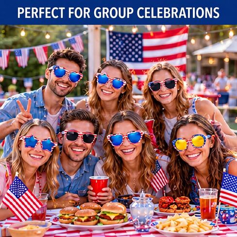 24 Pairs 4th of July Glasses Bulk, 4 Fun Shapes (Heart, Star, Round, Square) American Flag Sunglasses USA Red White Blue Patriotic Glasses 250th Anniversary Independence Day Party decor in Saudi Arabia