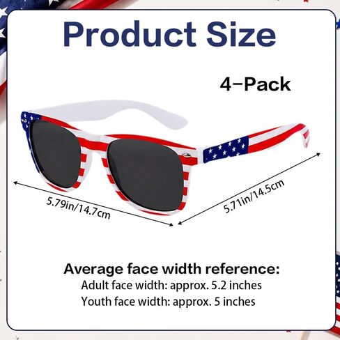 4 Pack American Flag Sunglasses, 4th of July Sun Glasses for Adults Men Women, Independence Day Patriotic Glasses, USA Sunglasses UV Protection Bulk for Parade Party Supplies in Saudi Arabia