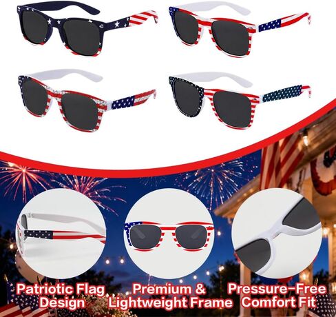 4 Pack American Flag Sunglasses, 4th of July Sun Glasses for Adults Men Women, Independence Day Patriotic Glasses, USA Sunglasses UV Protection Bulk for Parade Party Supplies in Saudi Arabia