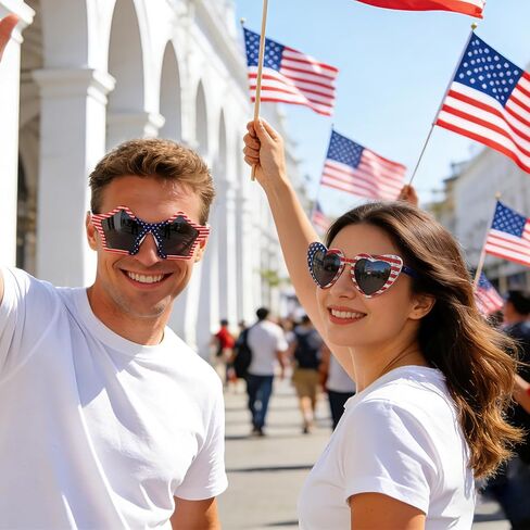 3 عبوات من النظارات الشمسية ذات العلم الأمريكي، نظارات الحفلات الوطنية في الرابع من يوليو، أحمر أبيض وأزرق، إكسسوارات الولايات المتحدة الأمريكية للنساء والرجال للاحتفال بيوم الاستقلال in Kuwait