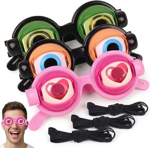 3Pcs Funny Glasses for Adults Crazy Eye Glasses(with 3 Glasses Cords), Eyes Glasses Adult Size Silly Sunglass With Blinking Eyeball for Party and Performances(Pink,Black,Green) in Saudi Arabia