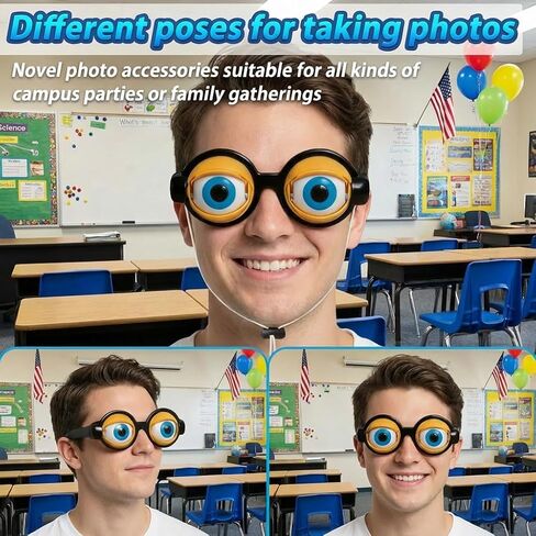 3Pcs Funny Glasses for Adults Crazy Eye Glasses(with 3 Glasses Cords), Eyes Glasses Adult Size Silly Sunglass With Blinking Eyeball for Party and Performances(Pink,Black,Green) in Saudi Arabia