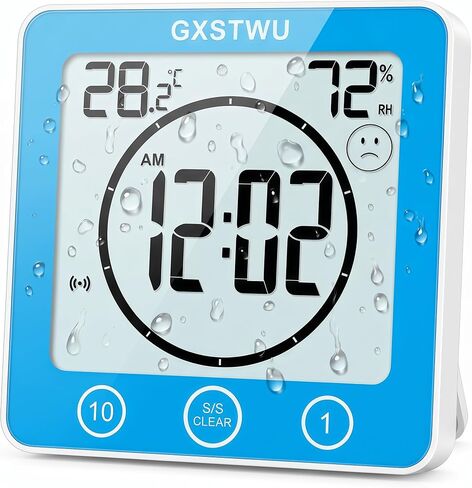 Digital Shower Clock, Bathroom Timer Clock, Waterproof for Water Spray, Count Up Count Down Alarm, Touch Screen Timer, Temperature Humidity, Wall Clock Magnet, Suction Cup, Hanging, Stand Blue in Saudi Arabia