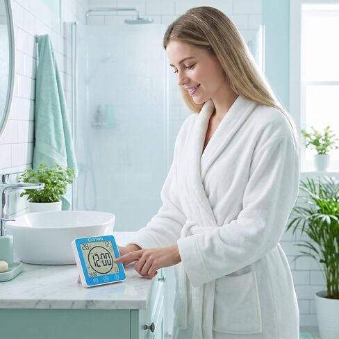 Digital Shower Clock, Bathroom Timer Clock, Waterproof for Water Spray, Count Up Count Down Alarm, Touch Screen Timer, Temperature Humidity, Wall Clock Magnet, Suction Cup, Hanging, Stand Blue in Saudi Arabia