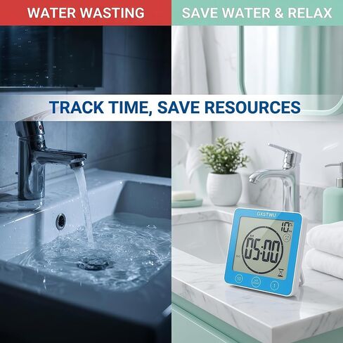 Digital Shower Clock, Bathroom Timer Clock, Waterproof for Water Spray, Count Up Count Down Alarm, Touch Screen Timer, Temperature Humidity, Wall Clock Magnet, Suction Cup, Hanging, Stand Blue in Saudi Arabia