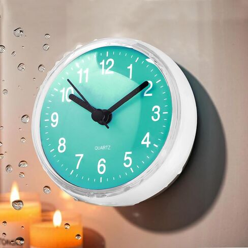 Silent Waterproof Bathroom Clock with Suction Cup - Compact Battery Operated Clock for Shower, Kitchen, Desk, or Bedroom Use (Blue) in Kuwait