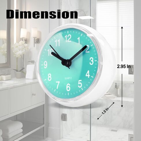 Silent Waterproof Bathroom Clock with Suction Cup - Compact Battery Operated Clock for Shower, Kitchen, Desk, or Bedroom Use (Blue) in Kuwait