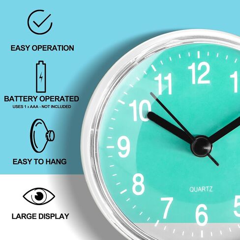 Silent Waterproof Bathroom Clock with Suction Cup - Compact Battery Operated Clock for Shower, Kitchen, Desk, or Bedroom Use (Blue) in Kuwait